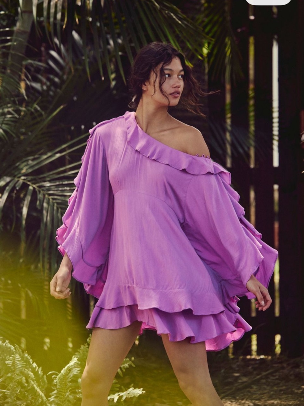 Free people wild waves dress Off-Shoulder Lavender Ruffle sz xs